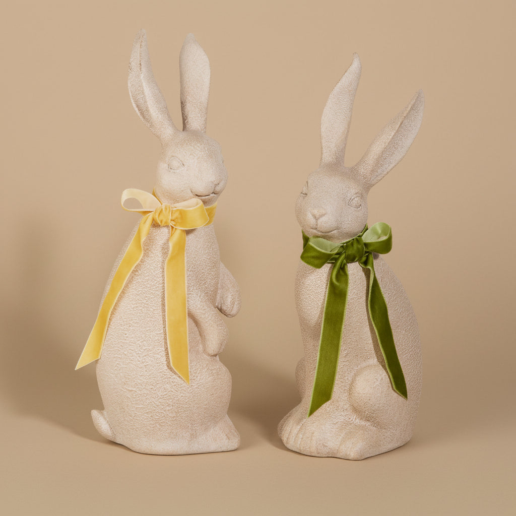 14.5" Concrete Look Rabbit With Bow