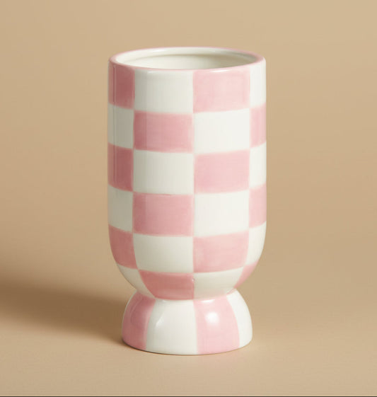 6" Pink Checkerboard Vase