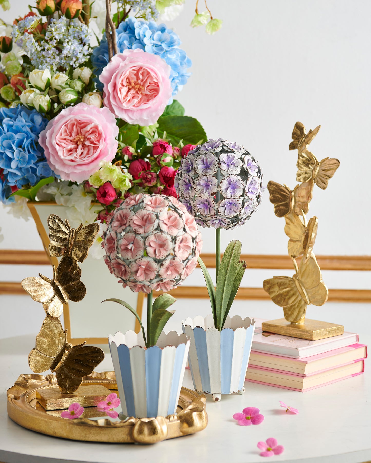 15" Pink Hydrangea Metal Topiaries