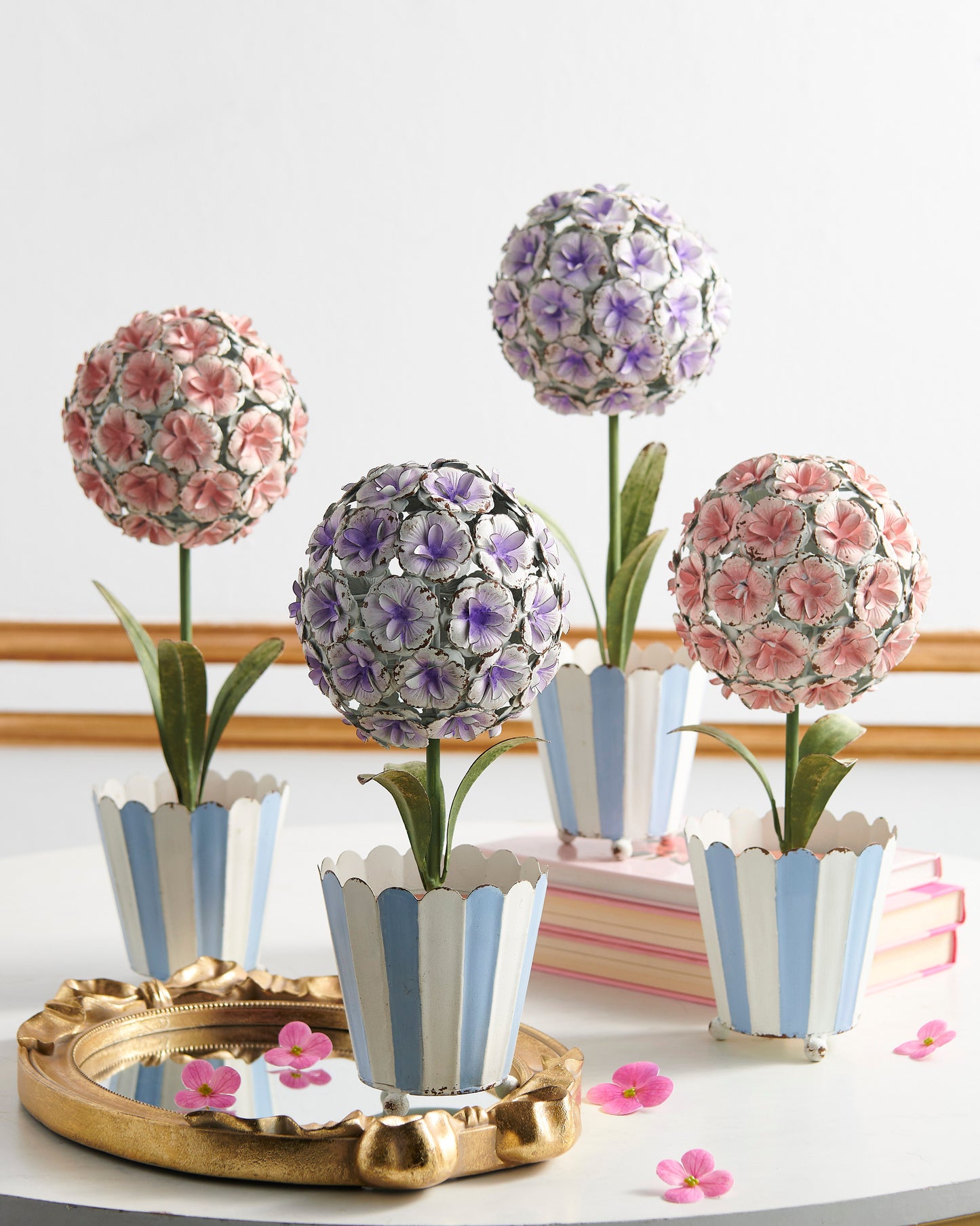 15" Pink Hydrangea Metal Topiaries