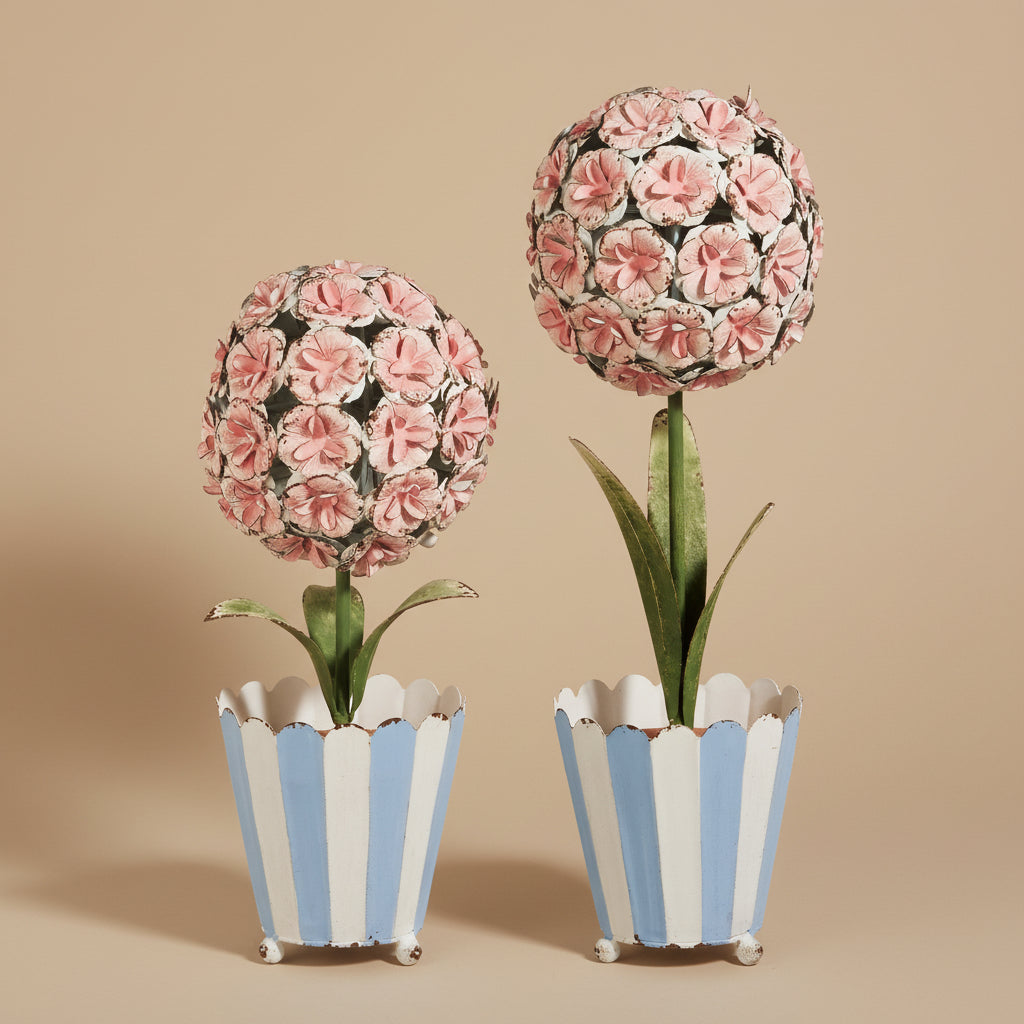 15" Pink Hydrangea Metal Topiaries