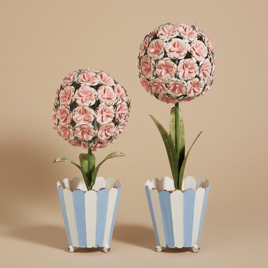 15" Pink Hydrangea Metal Topiaries