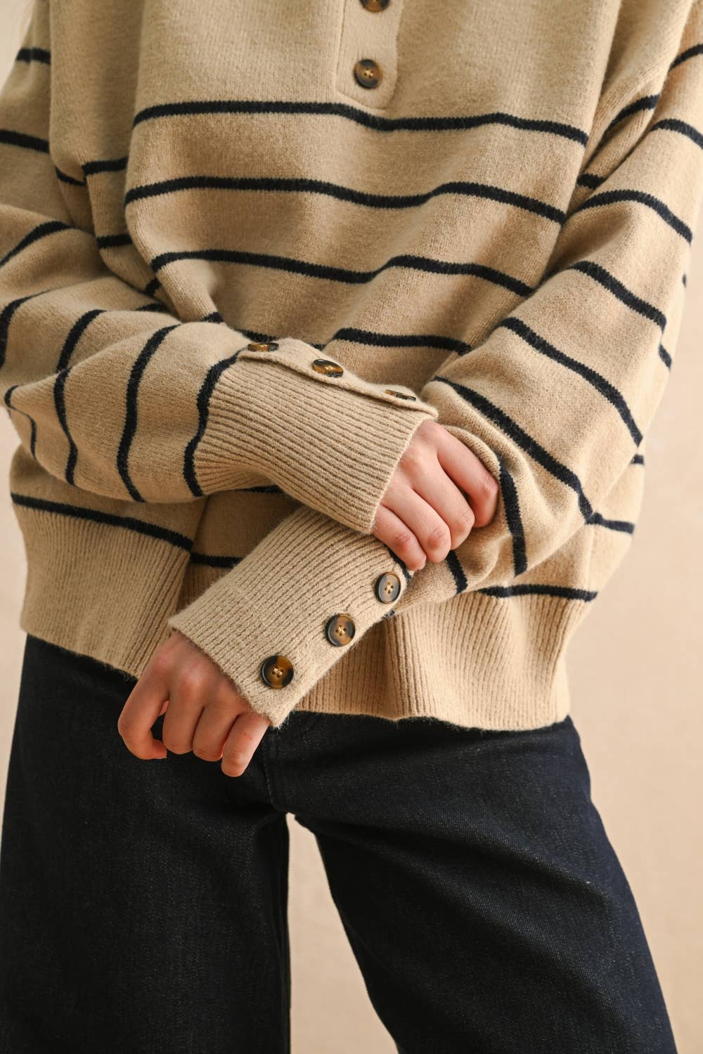 Melanie Striped Button Sweater