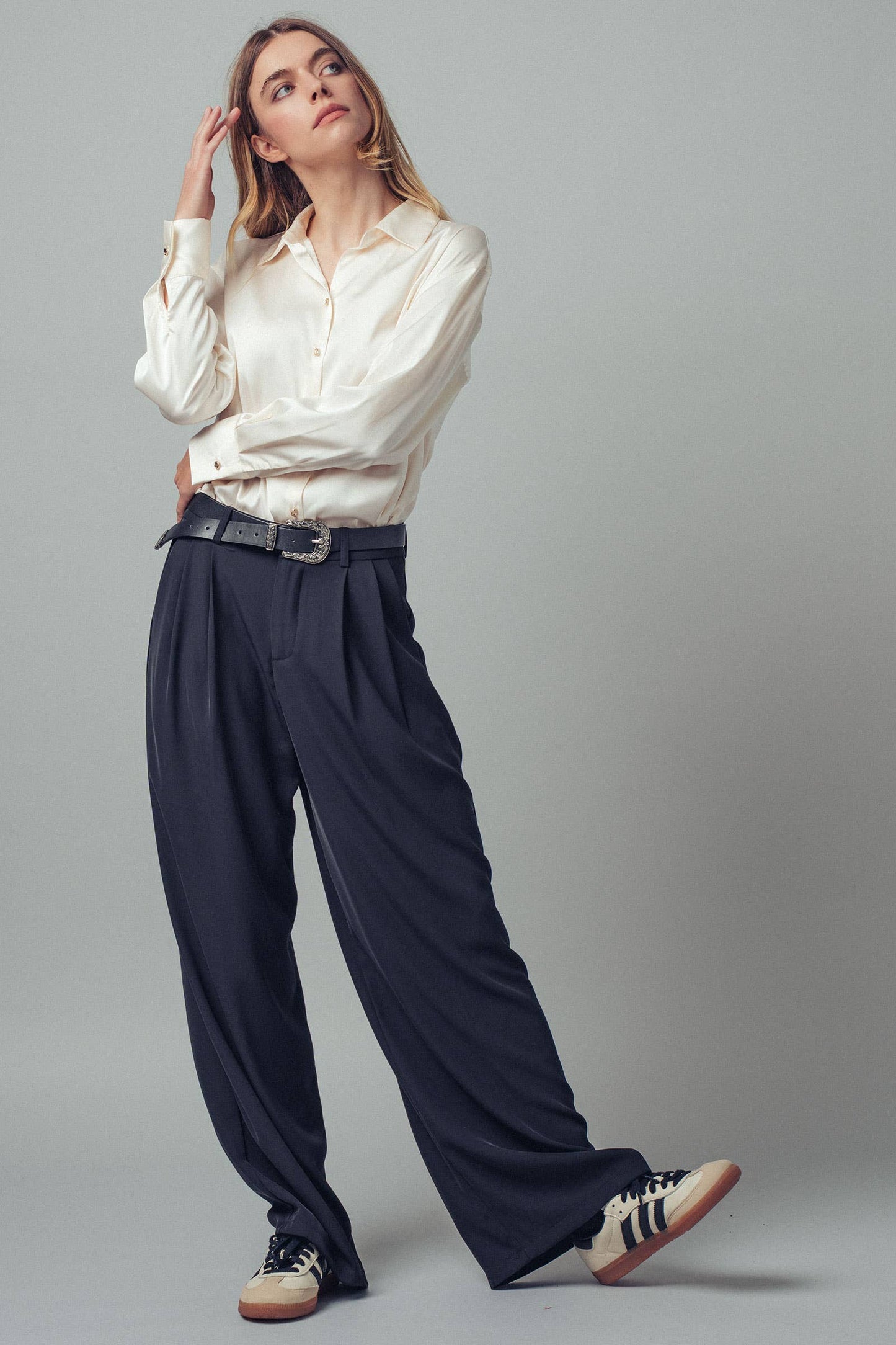 Jewel Satin Button Down Blouse