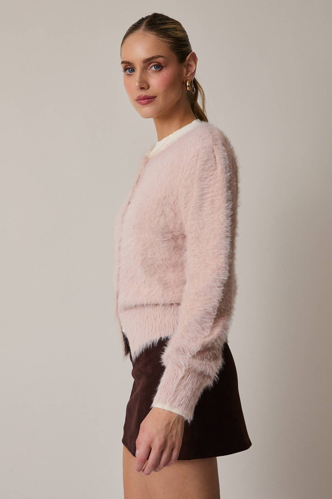 Kaley Fuzzy Crew Neck Cardigan