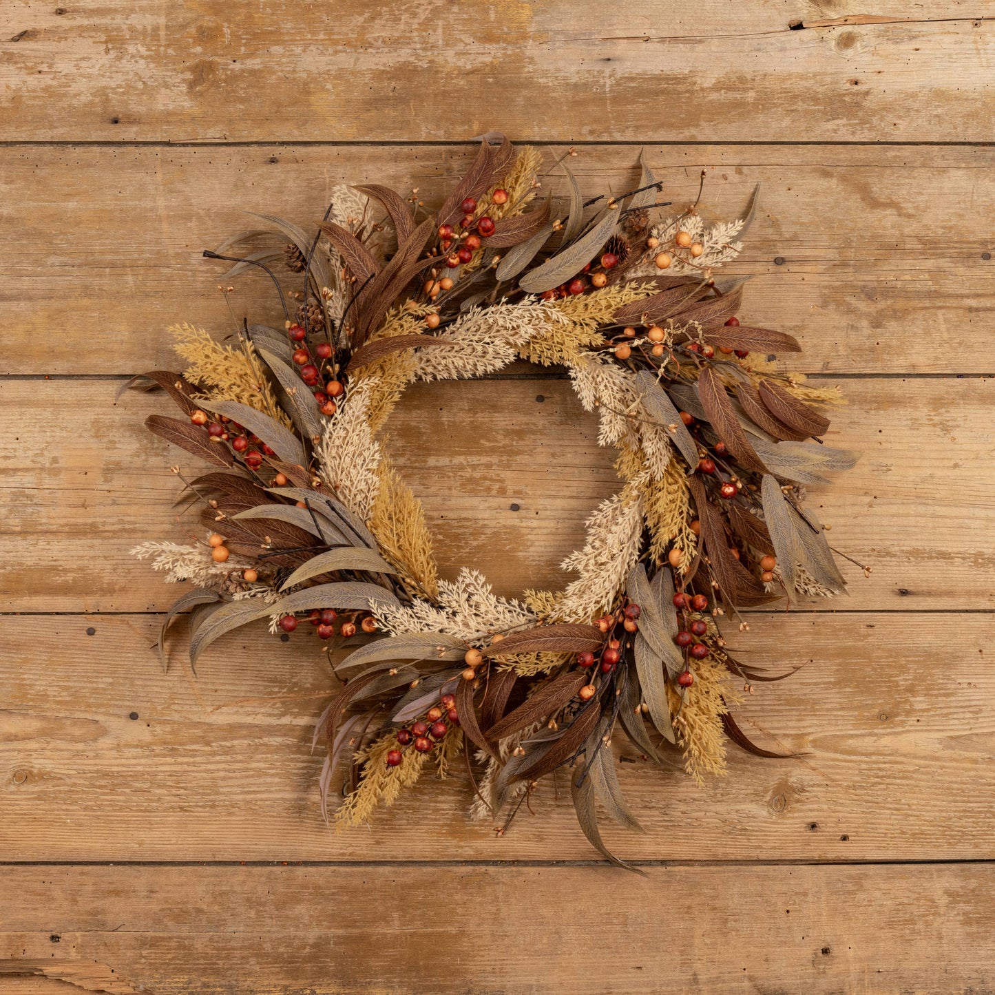 24" Mixed Wheat & Berry Wreath