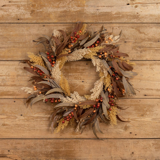 24" Mixed Wheat & Berry Wreath