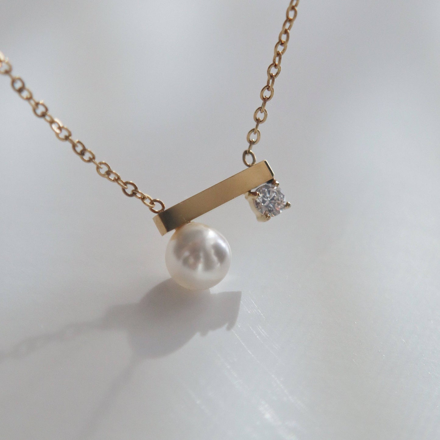 Soho Pearl and CZ Bar Necklace