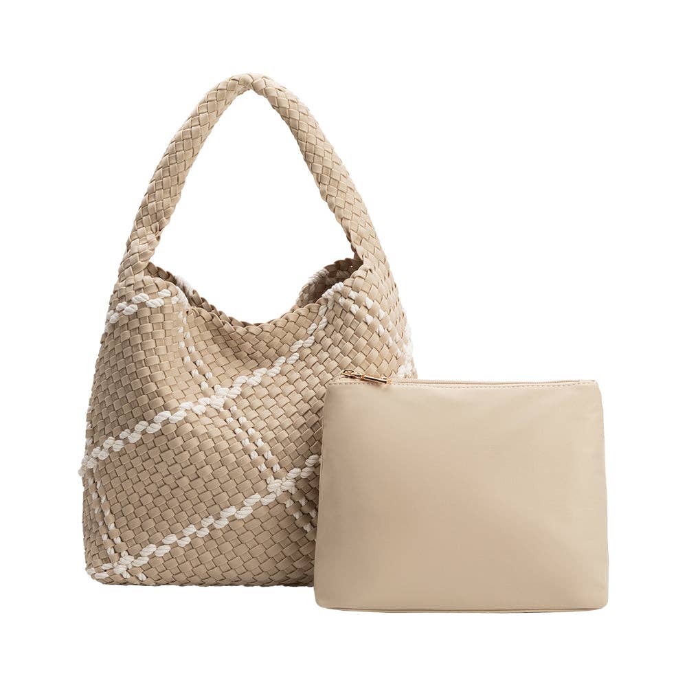 Johanna Woven Shoulder Bag - Almond