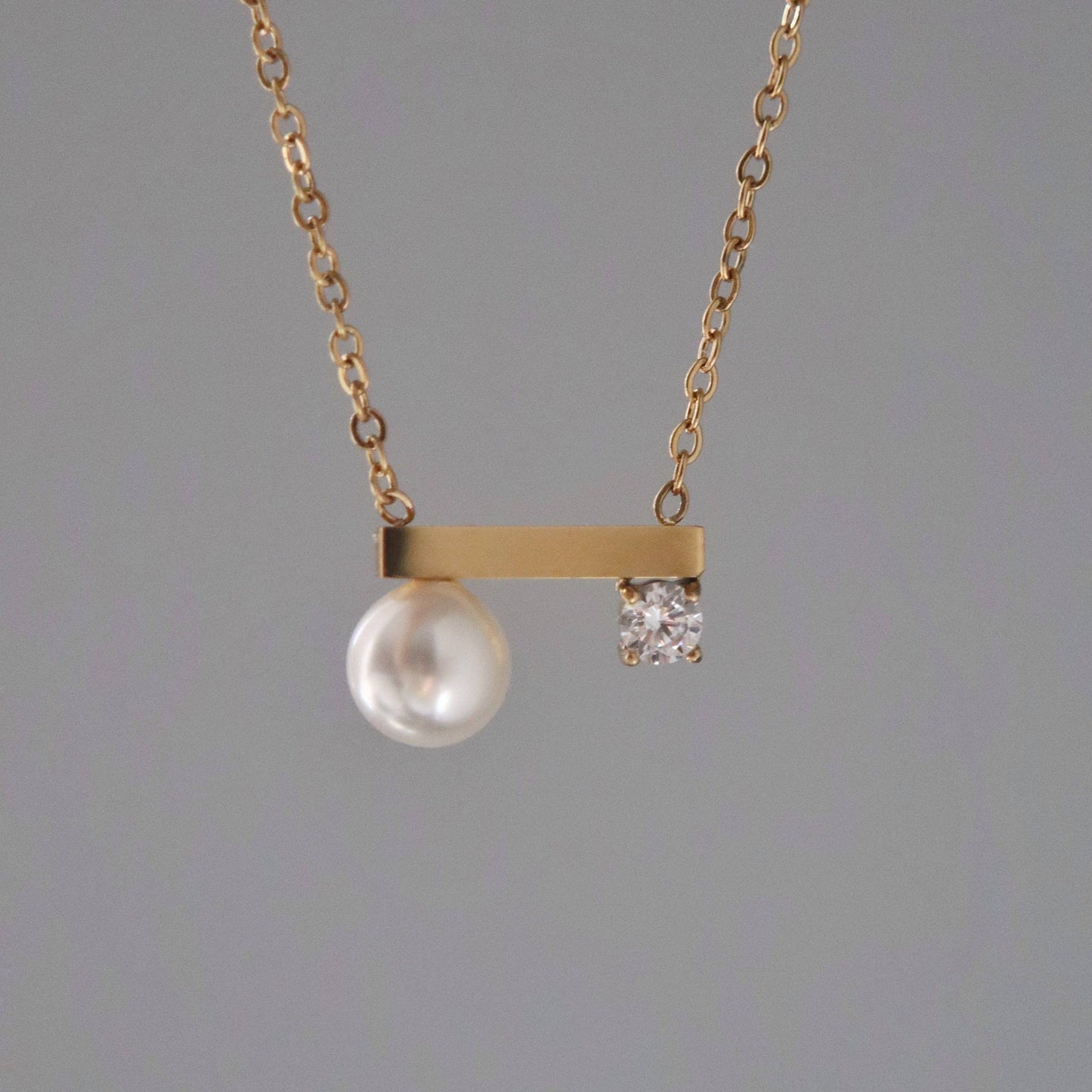 Soho Pearl and CZ Bar Necklace