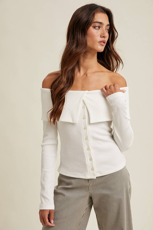 Sabrina Ribbed Off The Shoulder Top - Two Colors