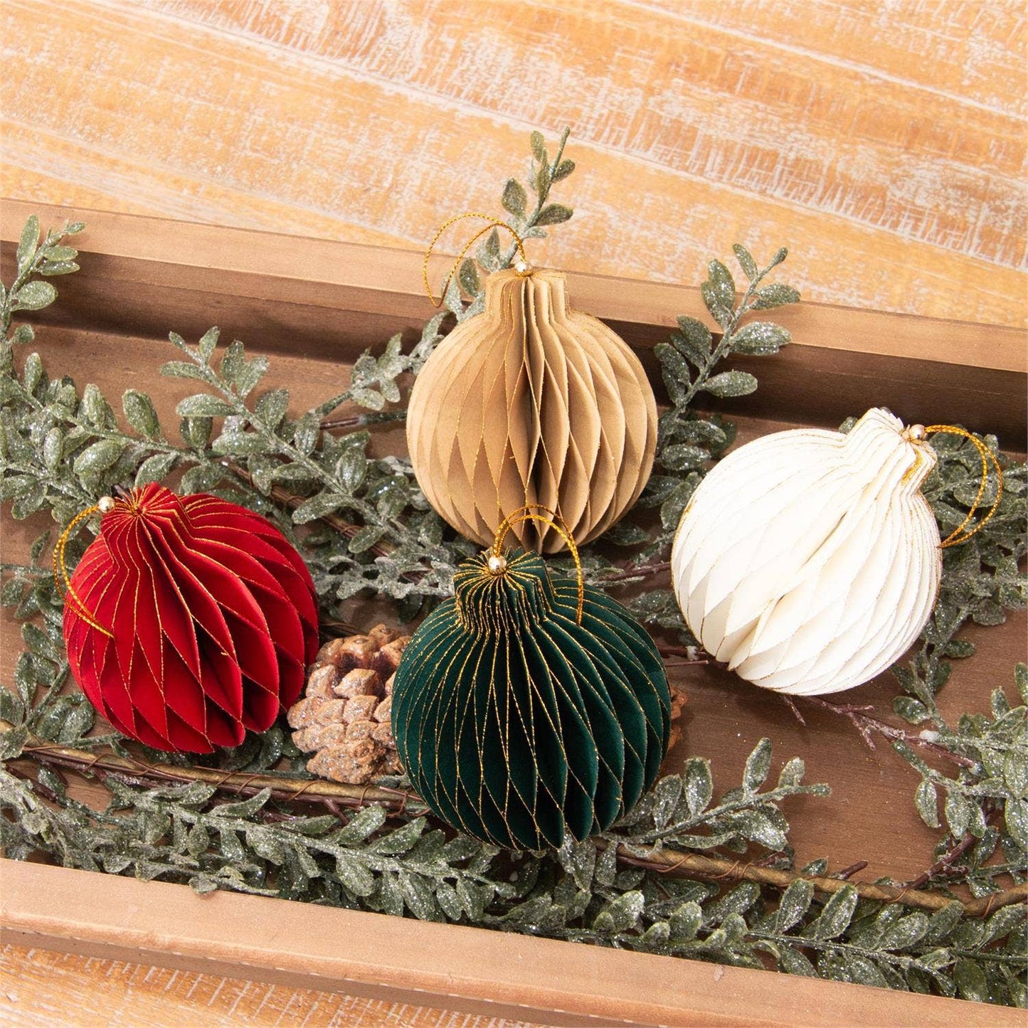 Gold Tipped Honeycomb Round Ornaments