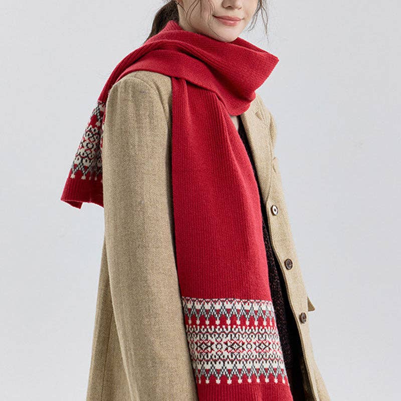 Fair Isle Knit Scarf - Red