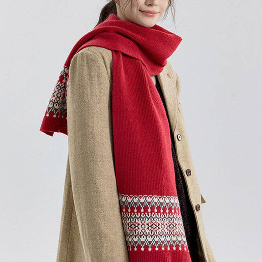 Fair Isle Knit Scarf - Red