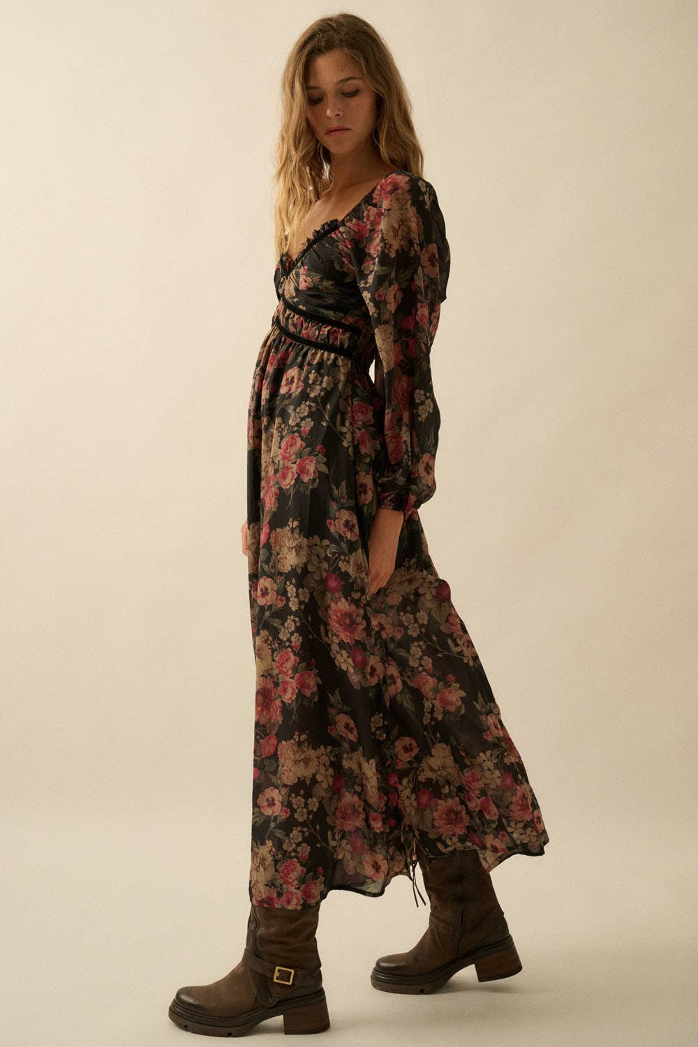 Violet Velvet Trim Maxi Dress