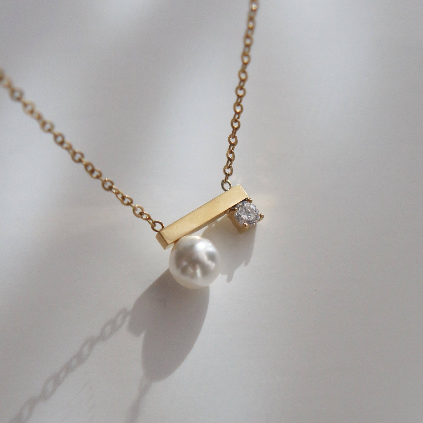 Soho Pearl and CZ Bar Necklace