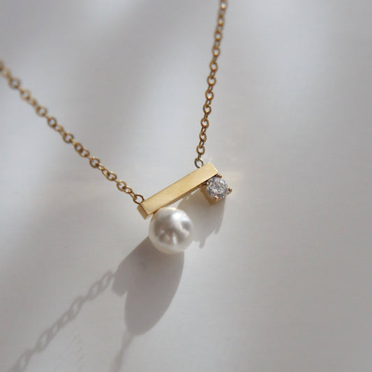 Soho Pearl and CZ Bar Necklace