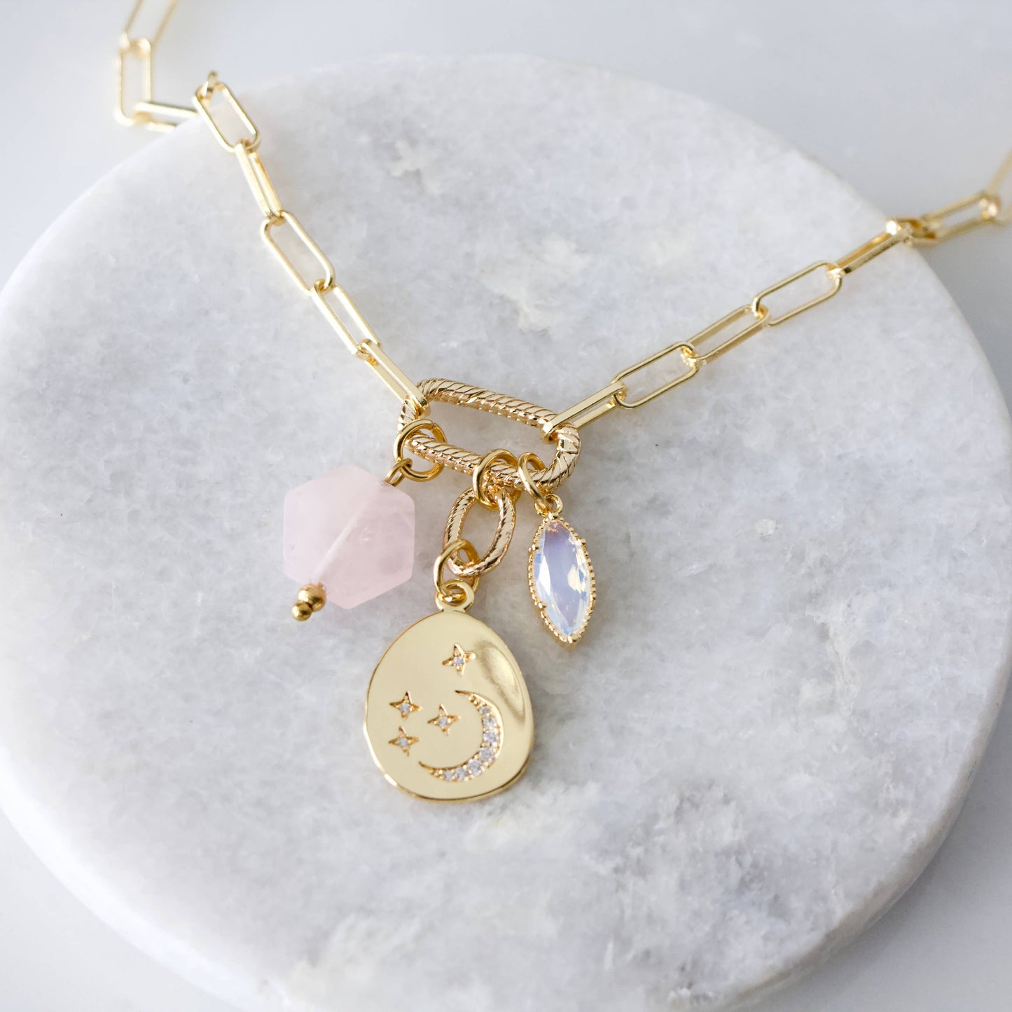 Celestial Coin & Gem Charm Necklace