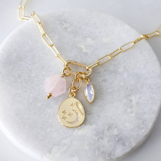 Celestial Coin & Gem Charm Necklace