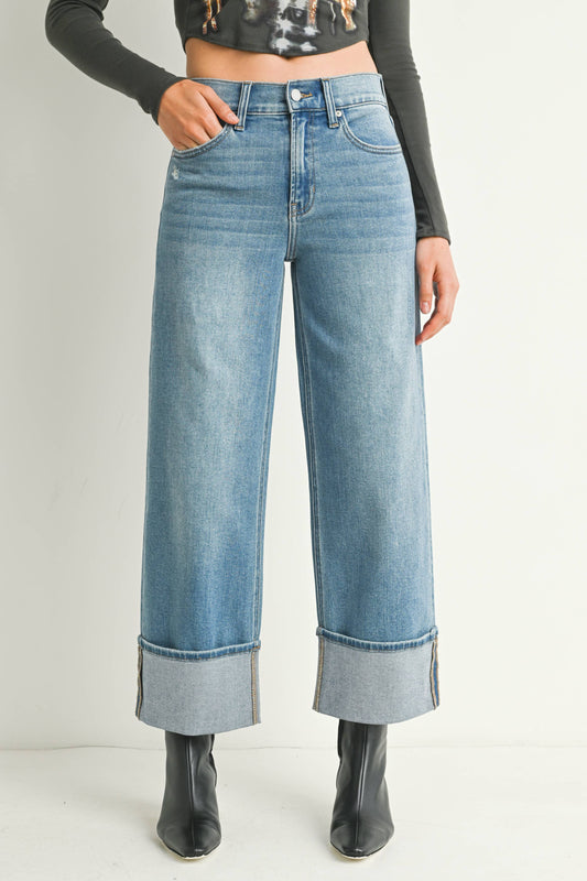 Lulu Petite Cuffed Wide Jeans