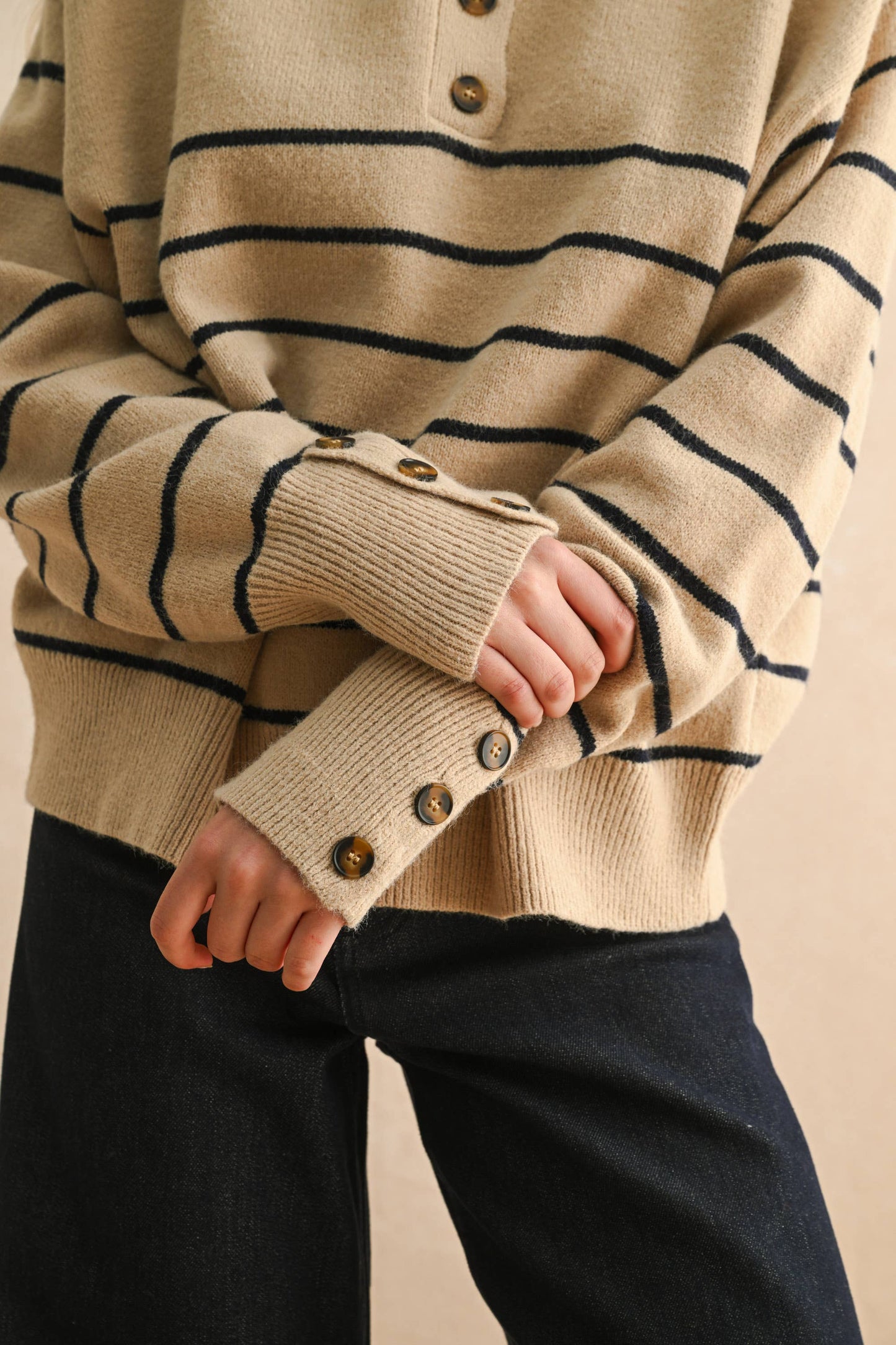 Melanie Striped Button Sweater