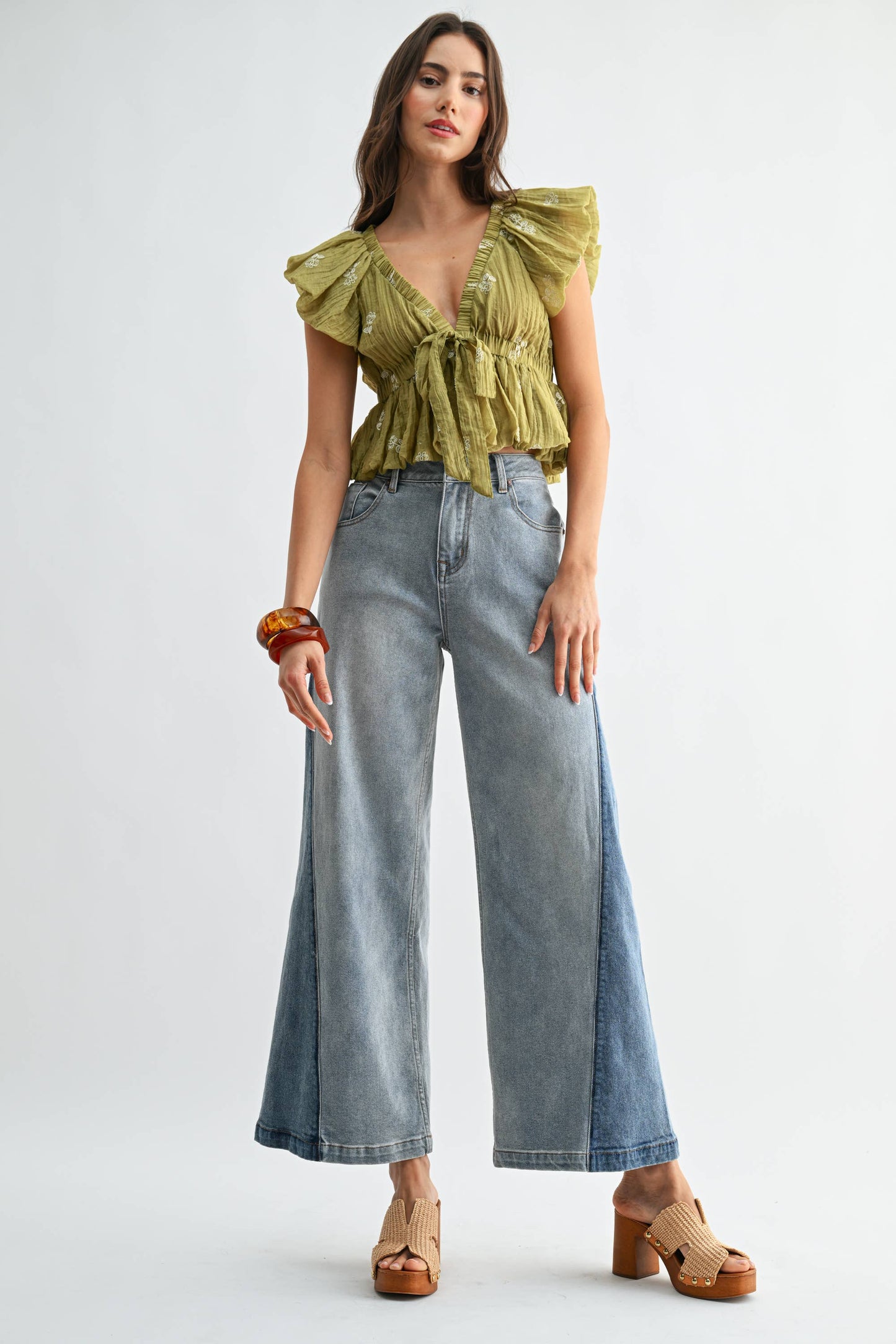 Sasha Two Tone Wide Leg Jeans