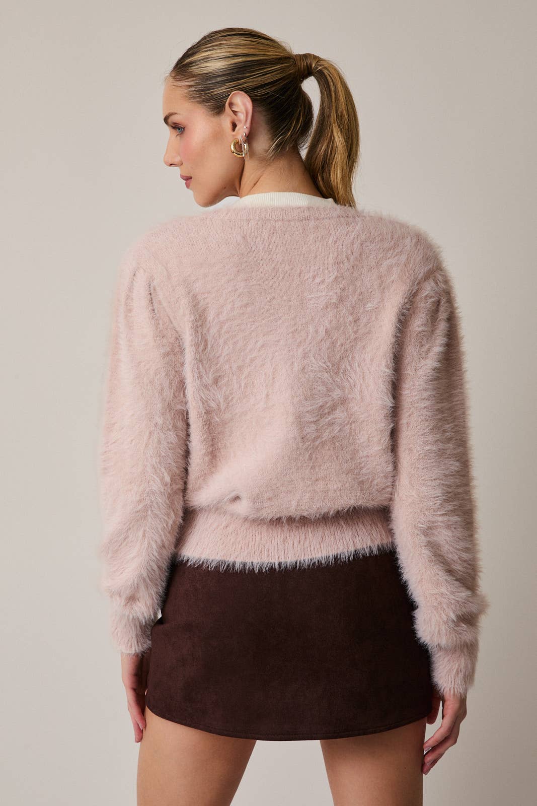 Kaley Fuzzy Crew Neck Cardigan