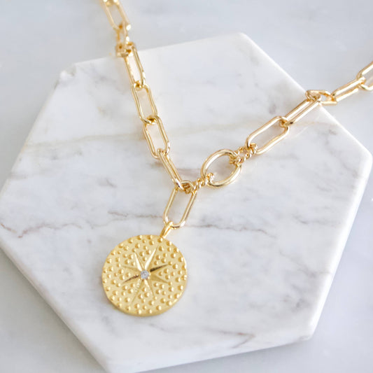 Starburst Coin Paperclip Necklace