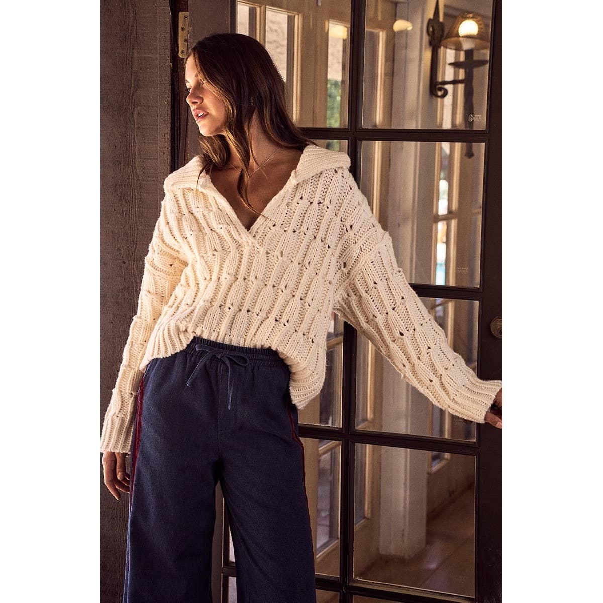 Sienna Collared Split Neck Sweater