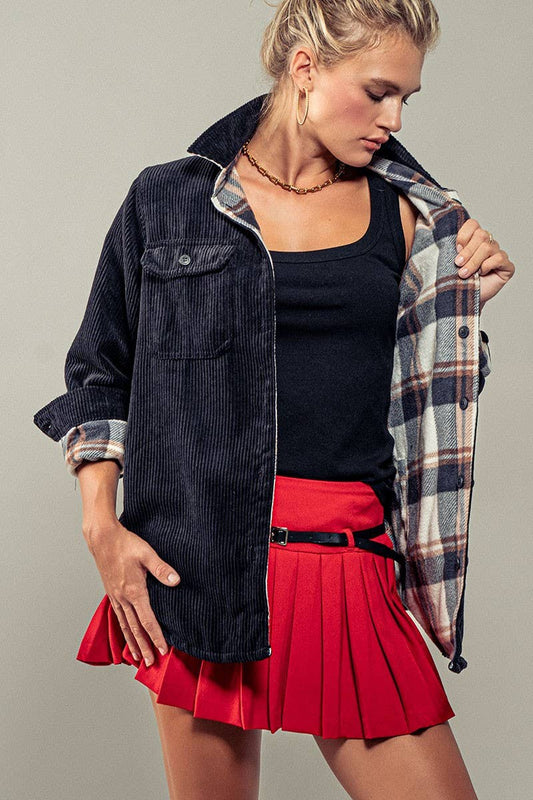Plaid Reversible Corduroy Shacket