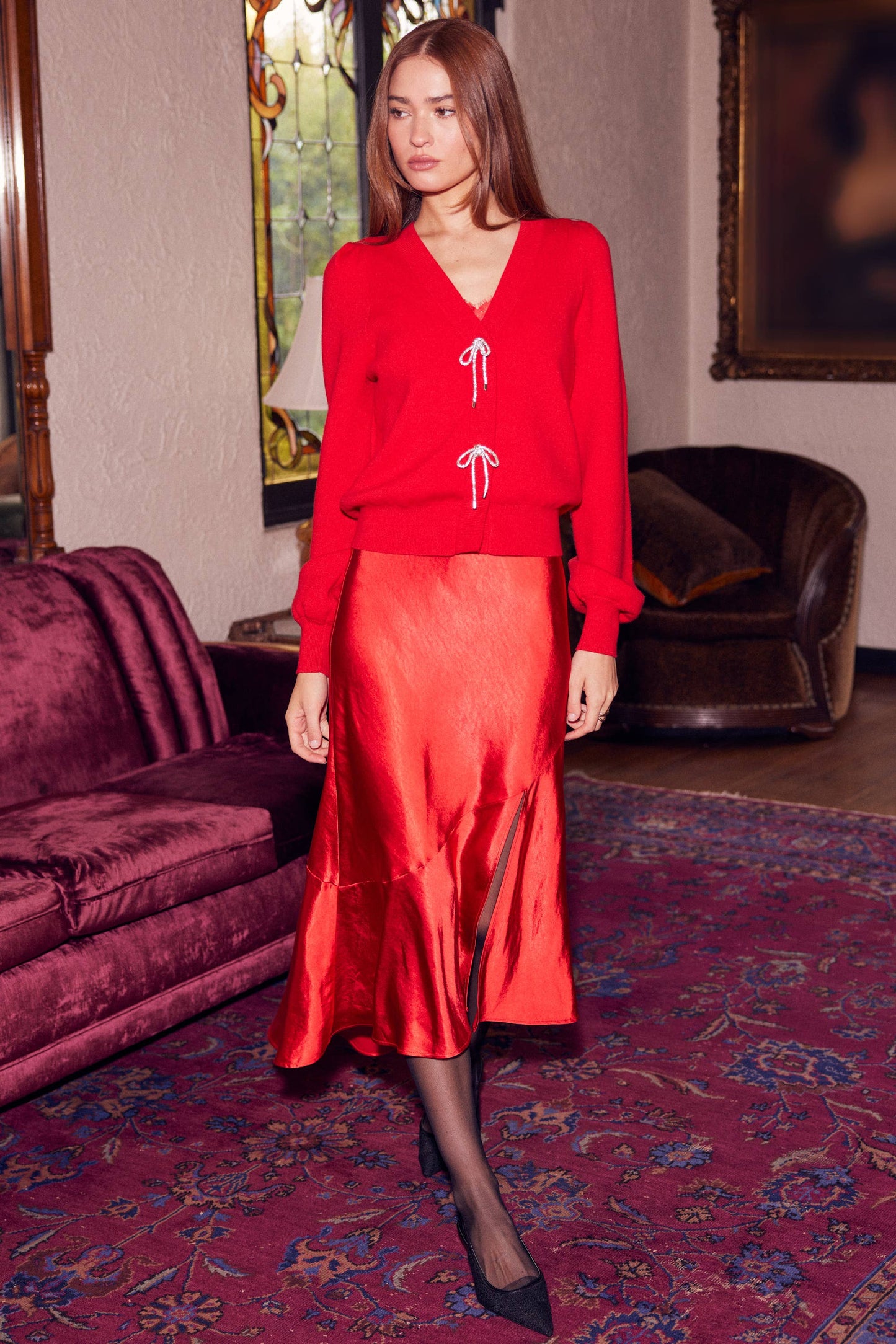 Gemma Bow Detail Puff Sleeve Cardigan