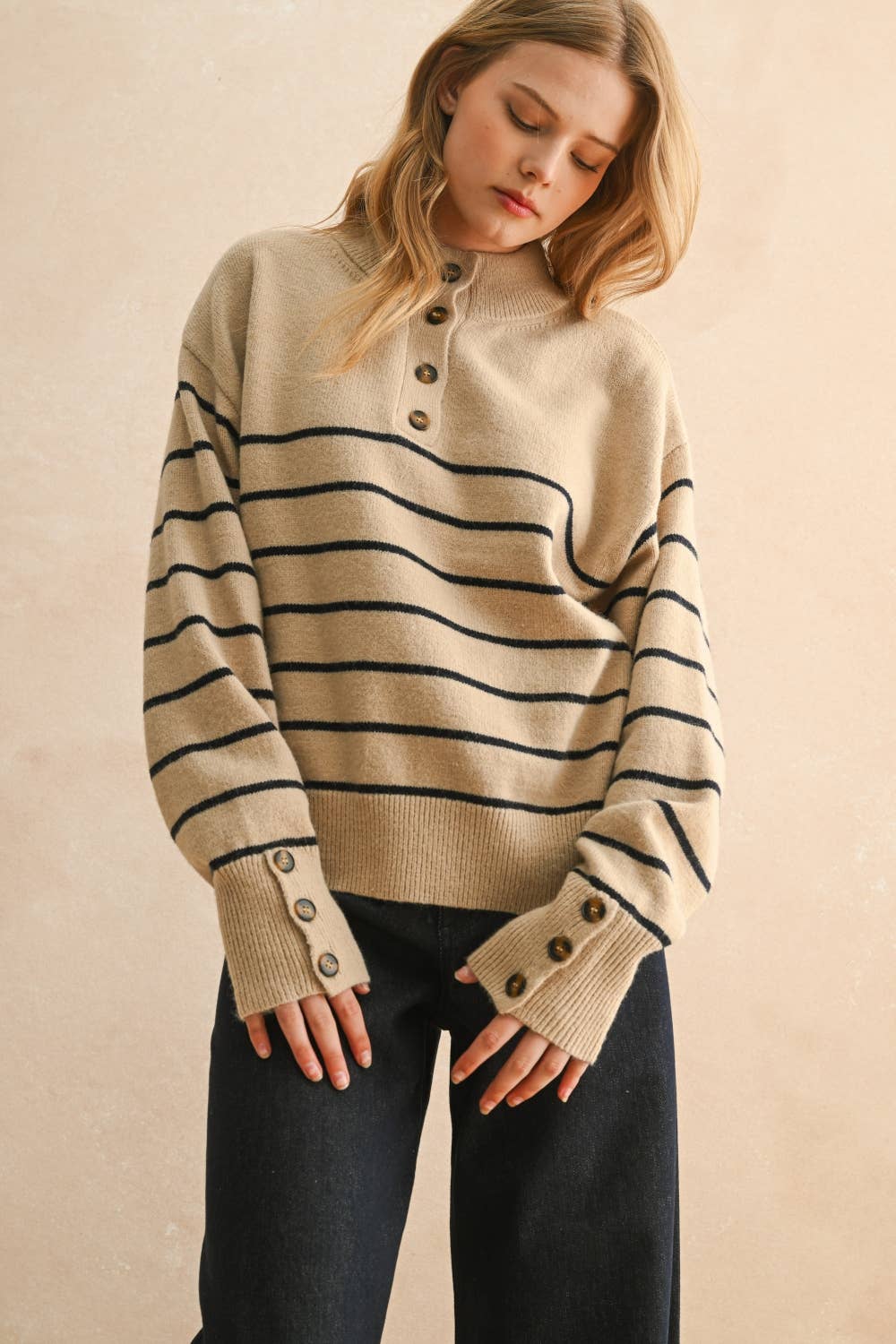Melanie Striped Button Sweater