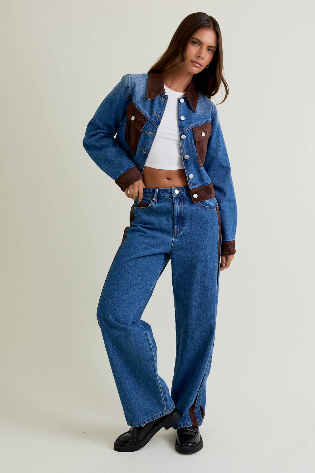 Dallas Contrast Wide Leg Jeans