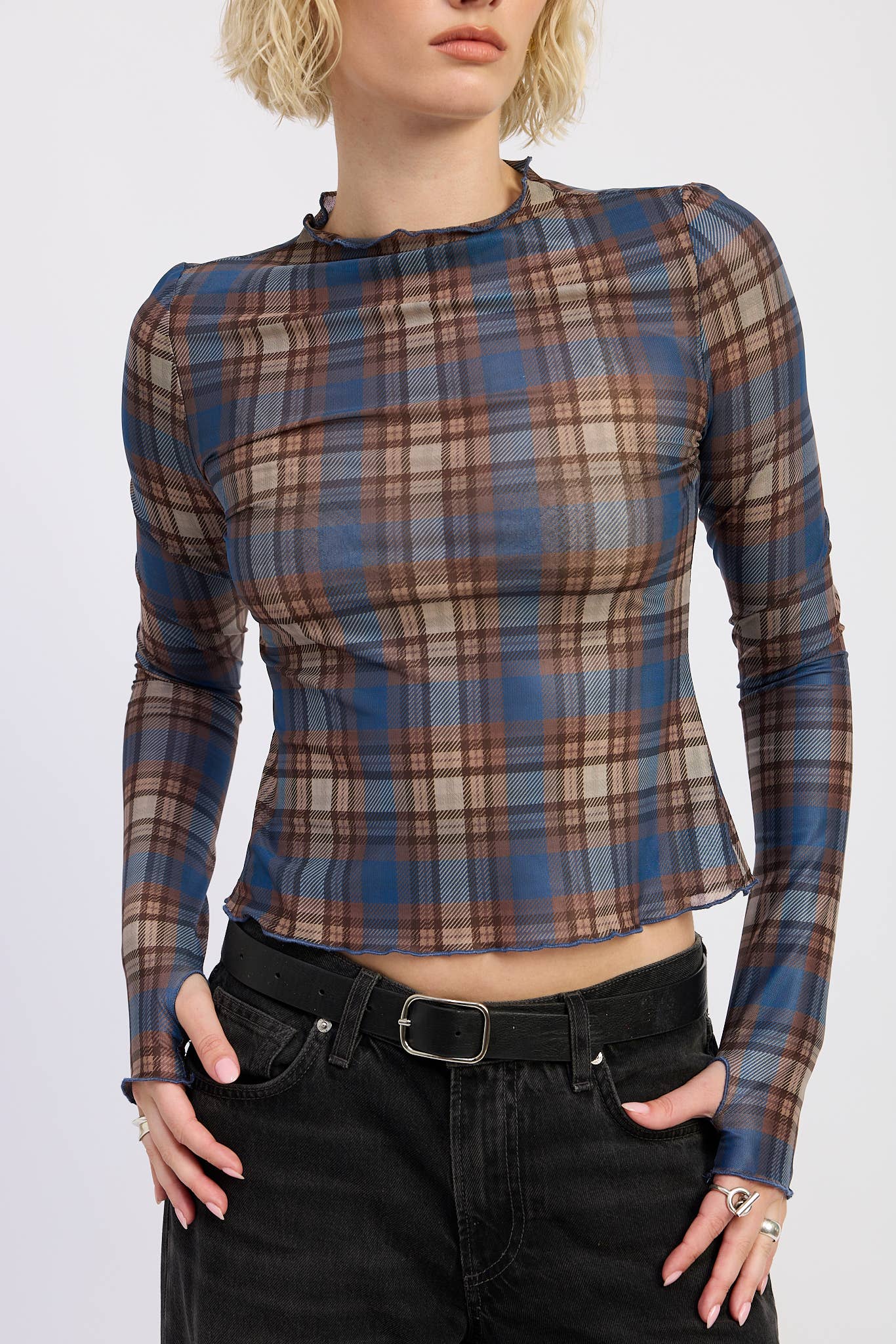 Daria Plaid Mesh Top