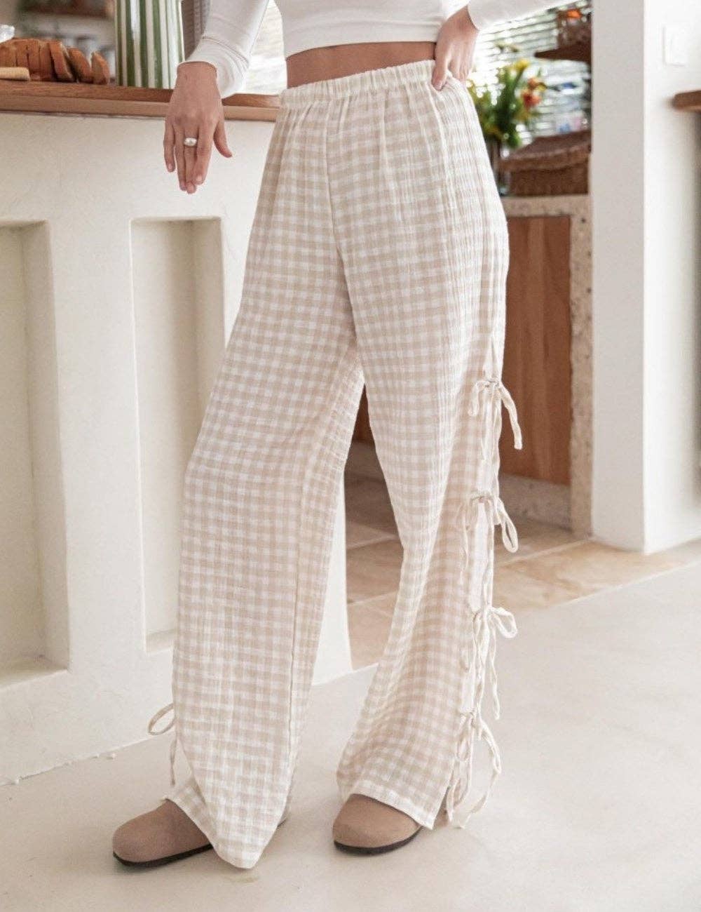 Tessa Gingham Tie Pants- Two Colors