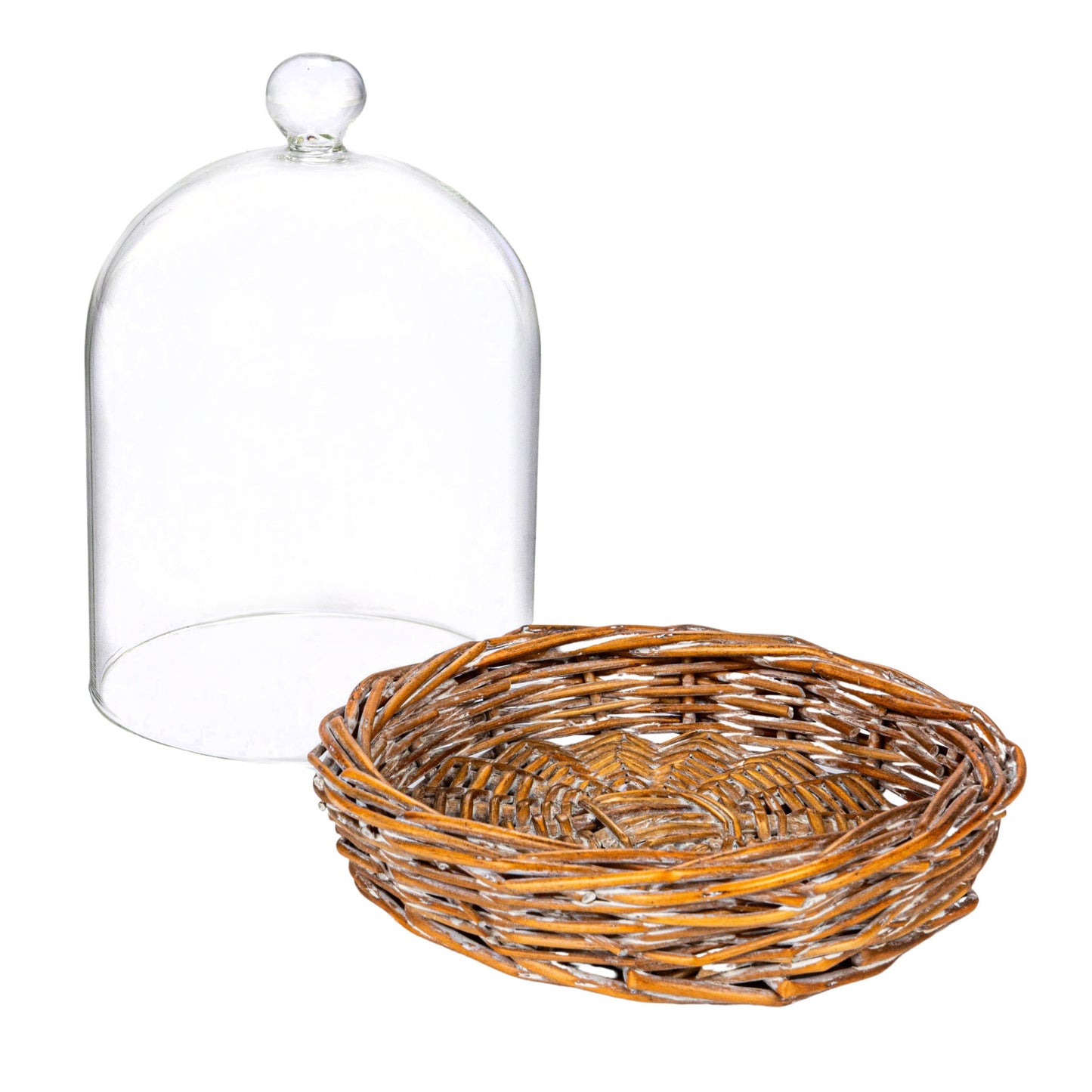 Woven Willow Base Glass Cloche