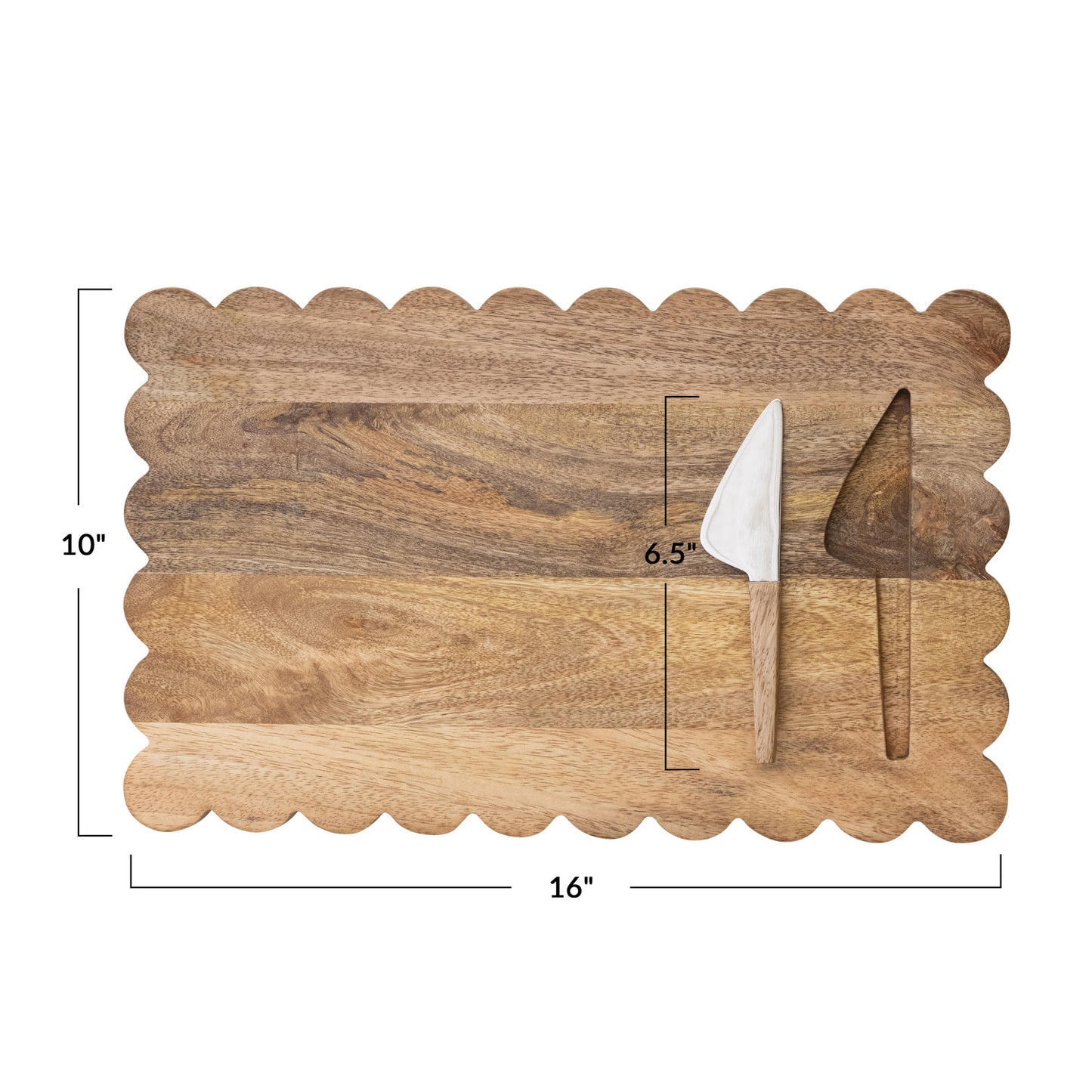 Scalloped Mango Wood Board & Knife Set