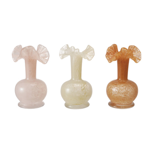 7.5" Ruffle Glass Vase - Three Colors