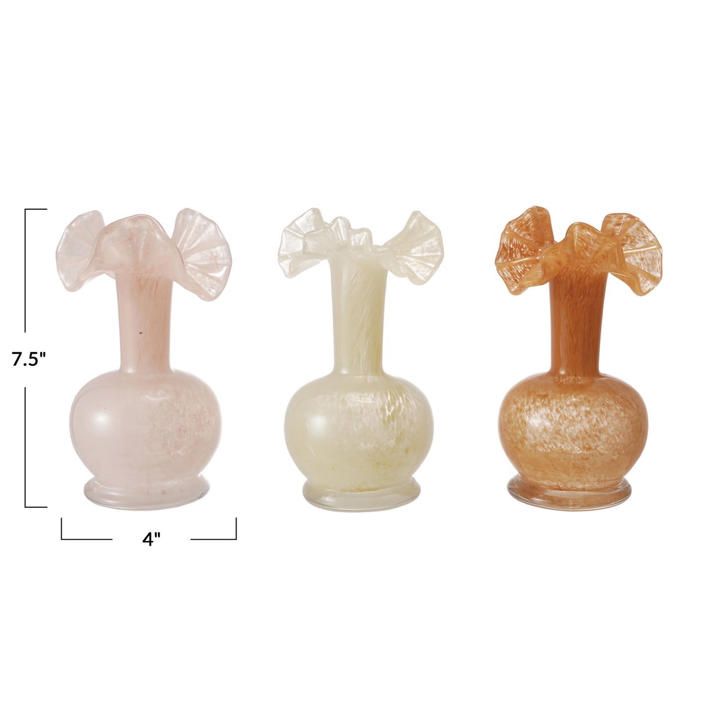 7.5" Ruffle Glass Vase - Three Colors