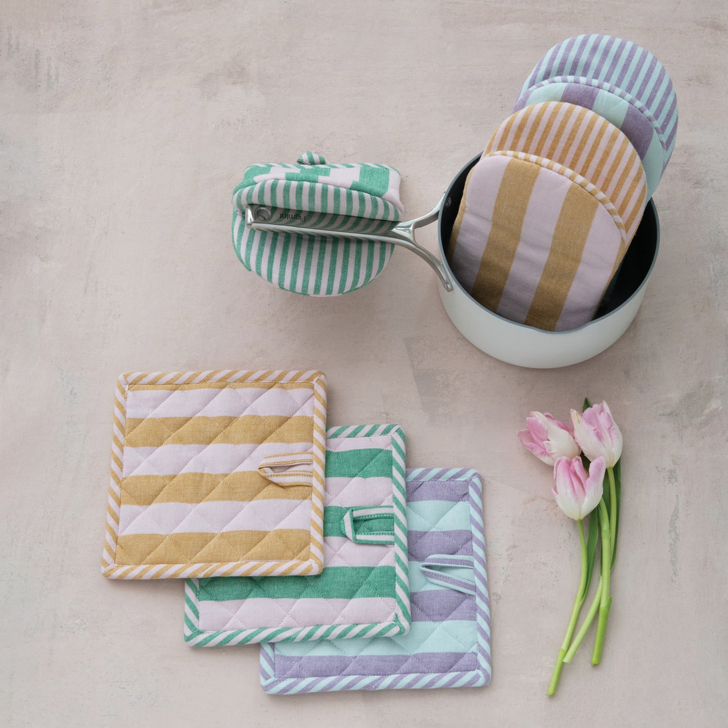 Cotton Striped Oven Mitts
