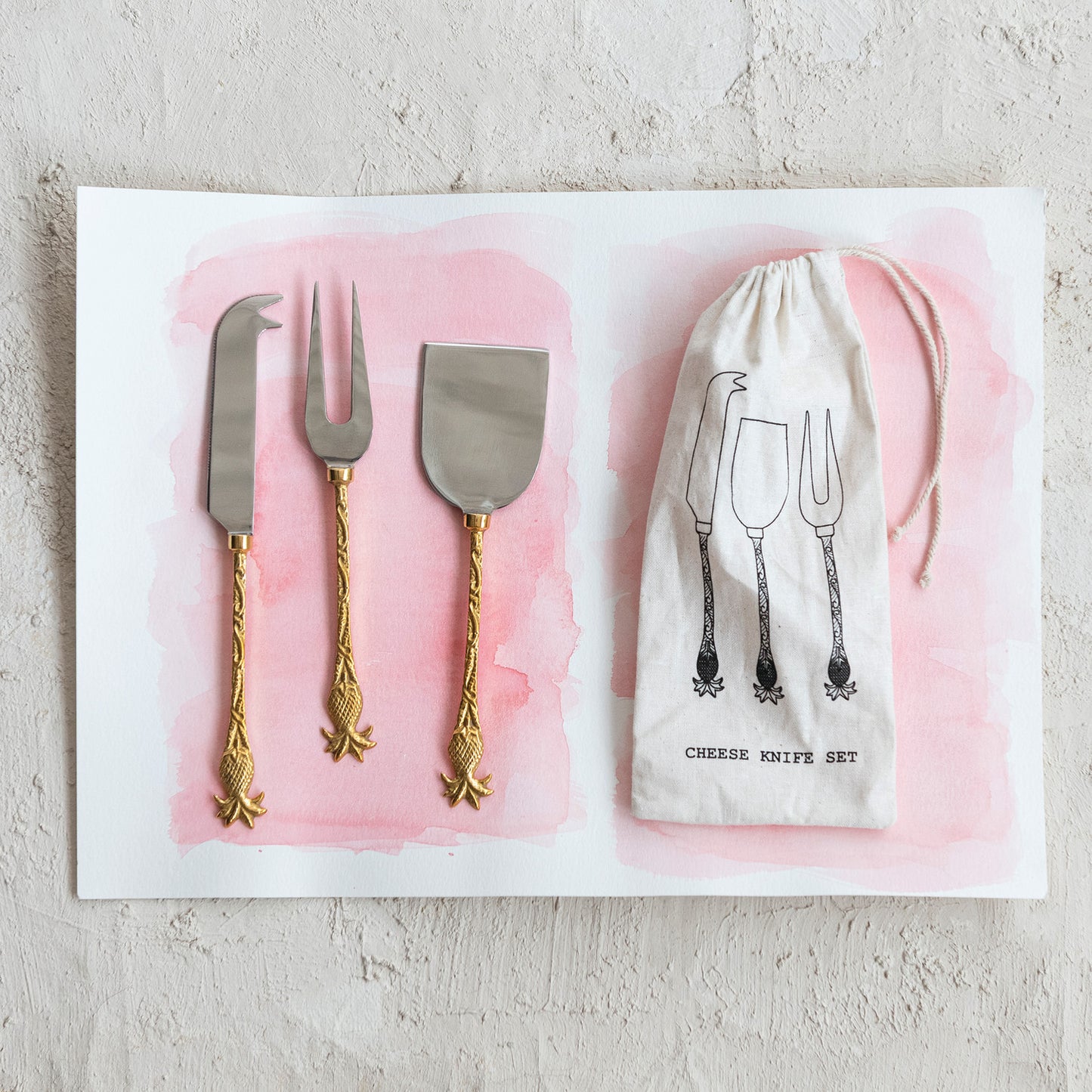 Brass Pineapple Cheese Knives Set