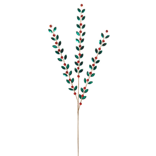 34" Jeweled Leaf Spray - Red/Green