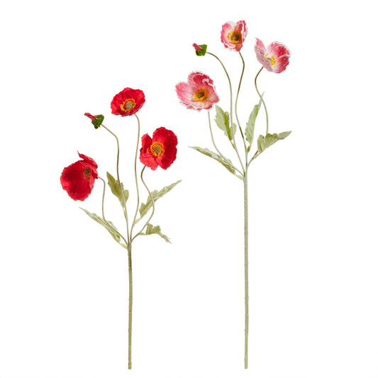 25" Real Touch Pink Red Poppy Spray