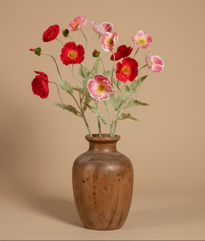 25" Real Touch Pink Red Poppy Spray