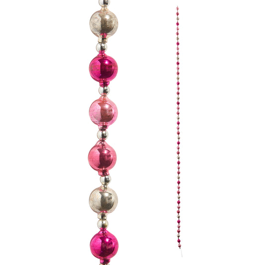 6' Pink And Silver Vintage Ornament Garland
