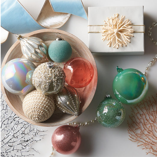 4" Rose Blown Glass Ball Ornament