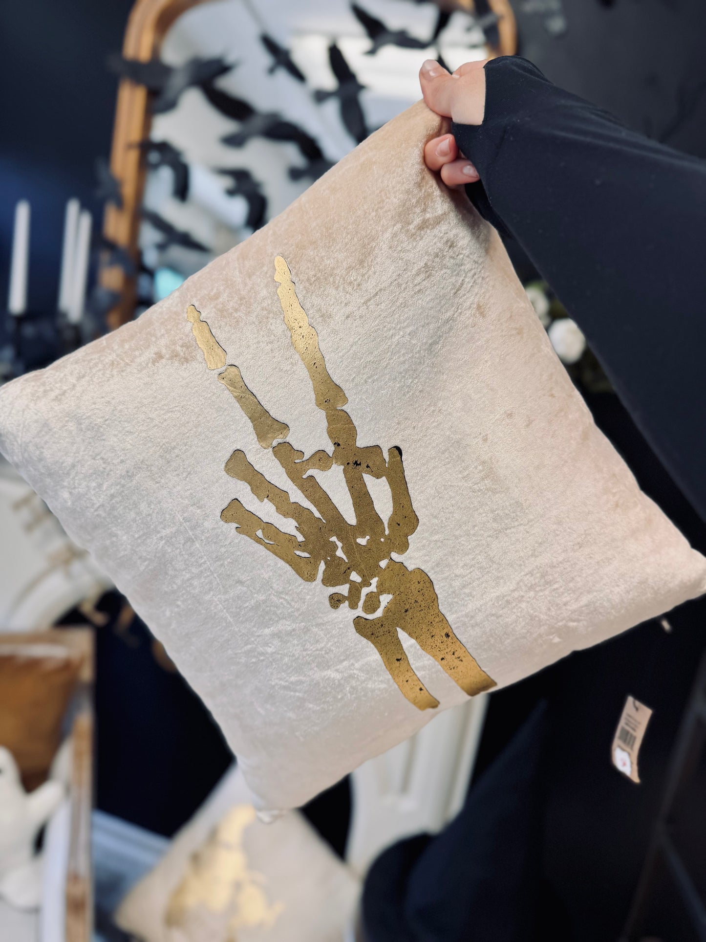 Skeleton Peace Sign Pillow