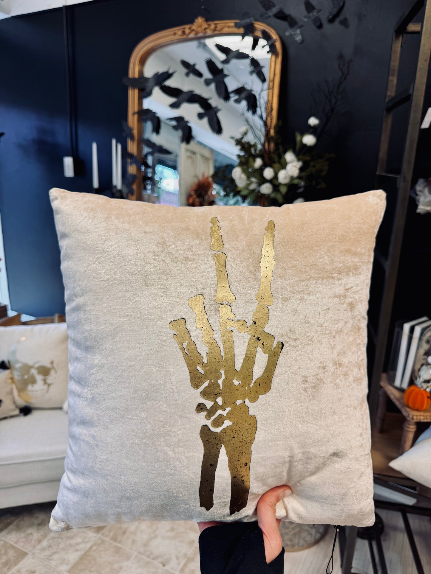 Skeleton Peace Sign Pillow