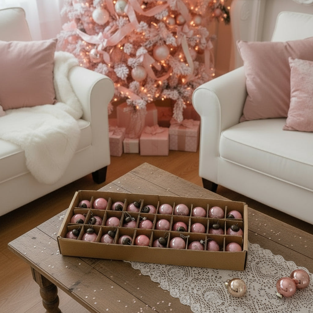 1" Mercury Glass Ball Ornaments- Pink