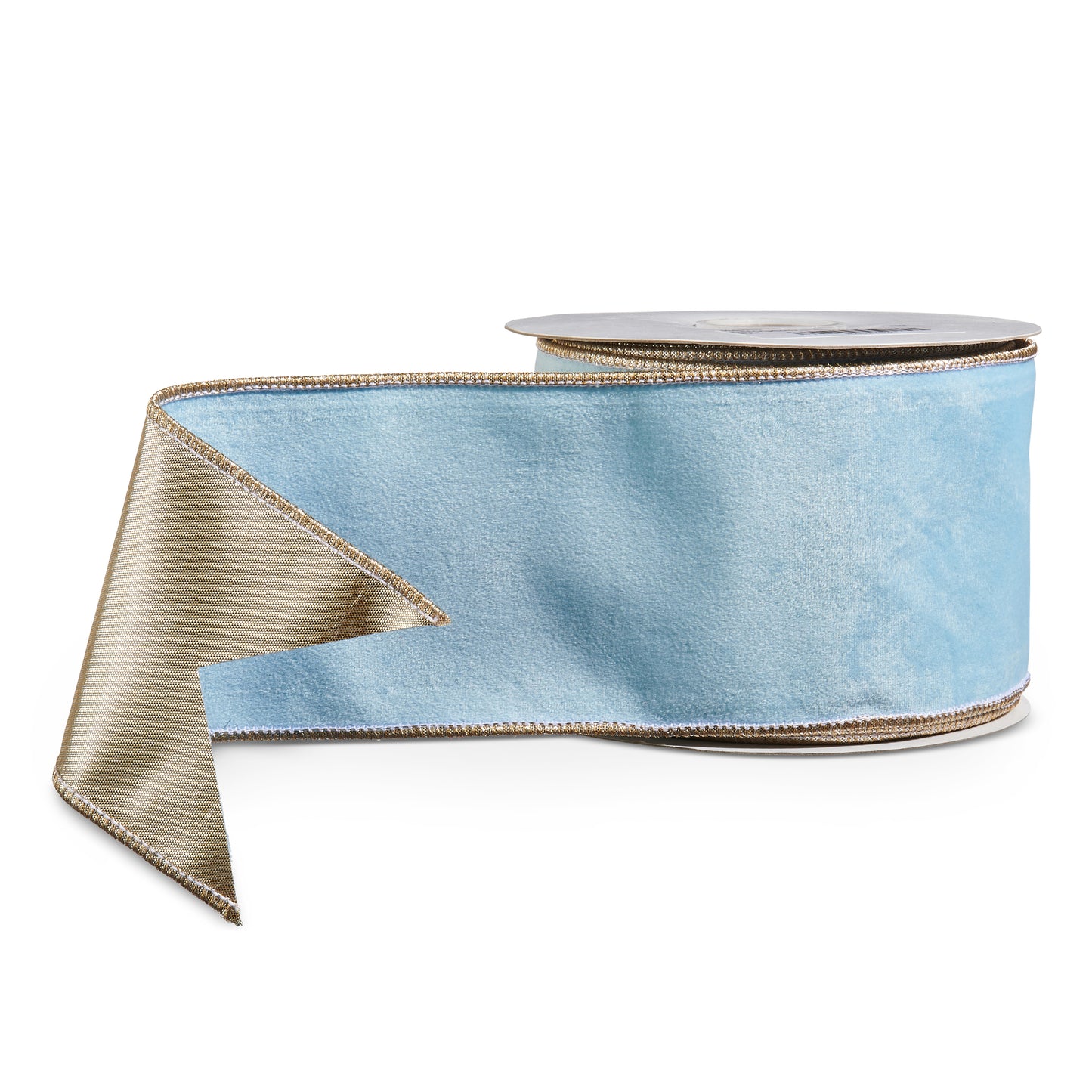 4" Winter Blue Velvet & Champagne Ribbon